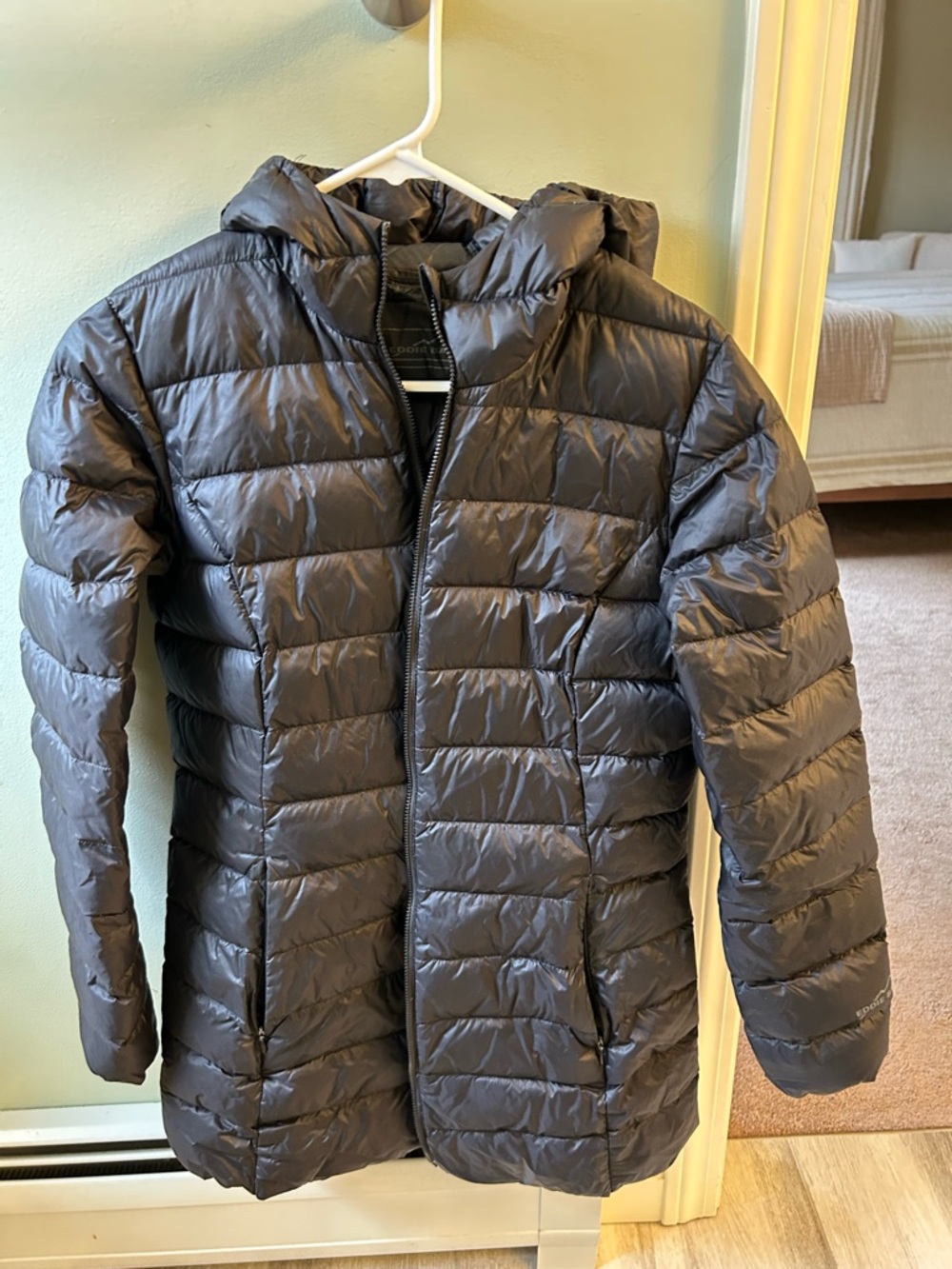 Eddie Bauer Women's Hooded Puffer Jacket in Charcoal